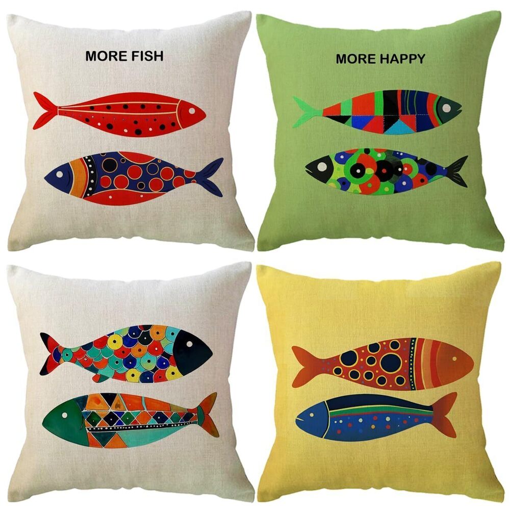 8248 Sea Theme Fish Pillow Covers Nautical Throw Pillowcases Beach Cushion